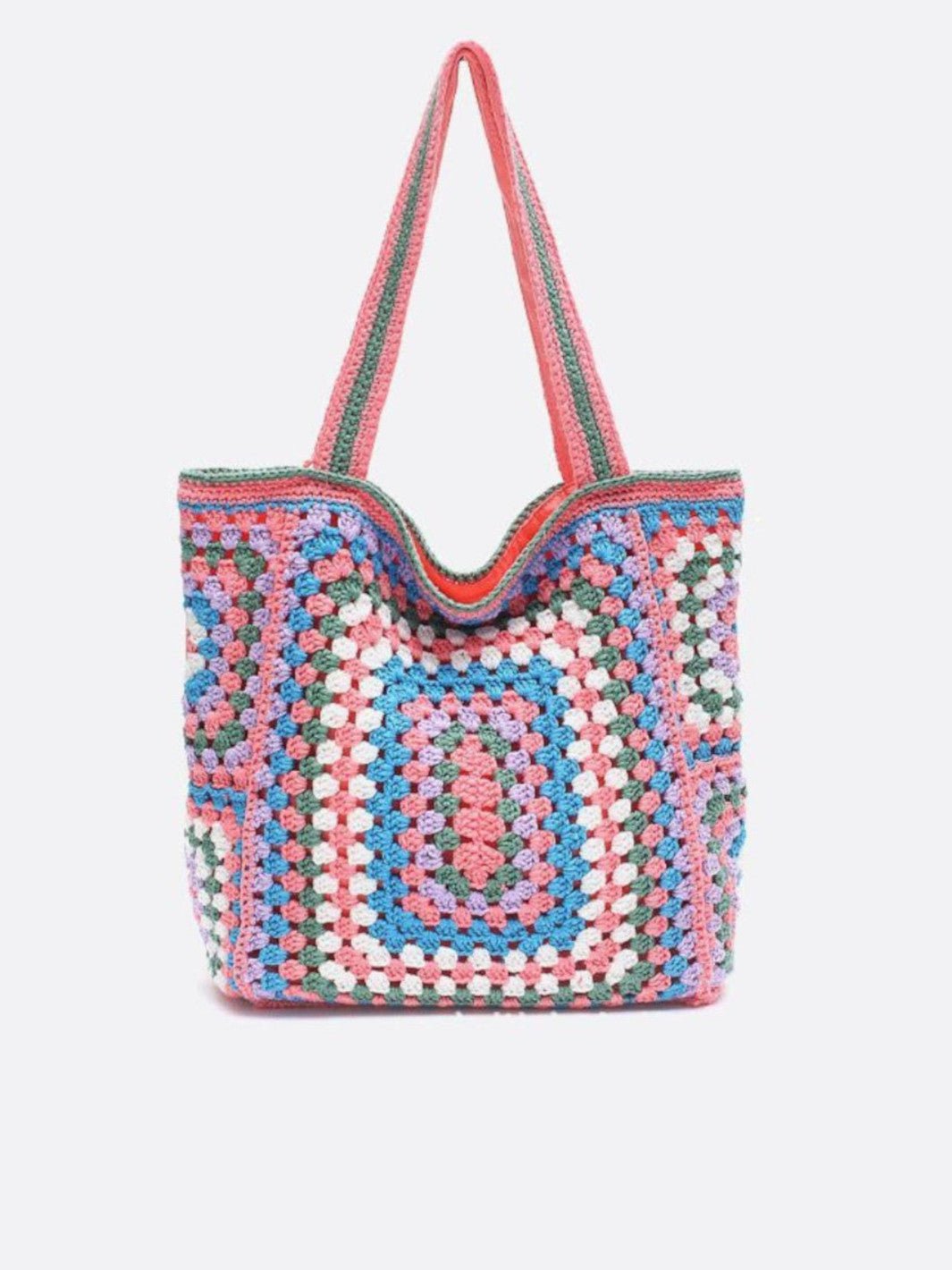 cabas coton crochet rose pâle