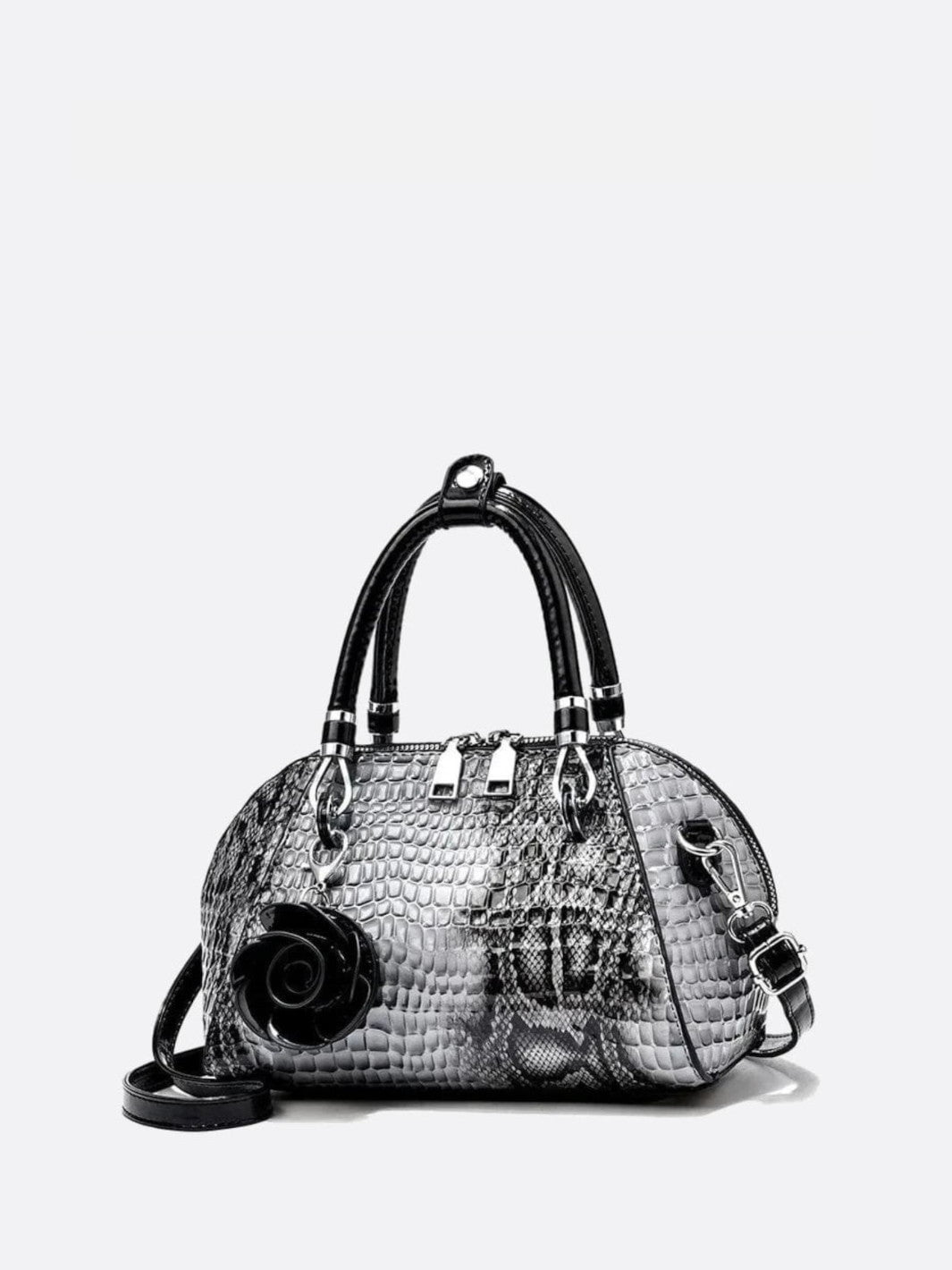 Sac à main effet croco gris clair