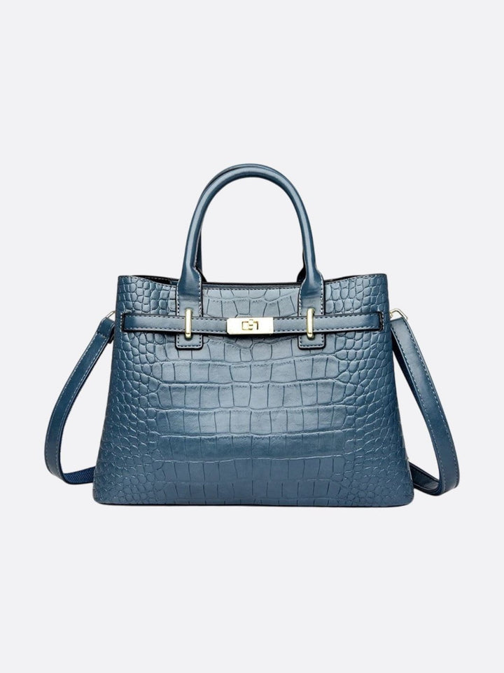 sac cuir croco bleu canard