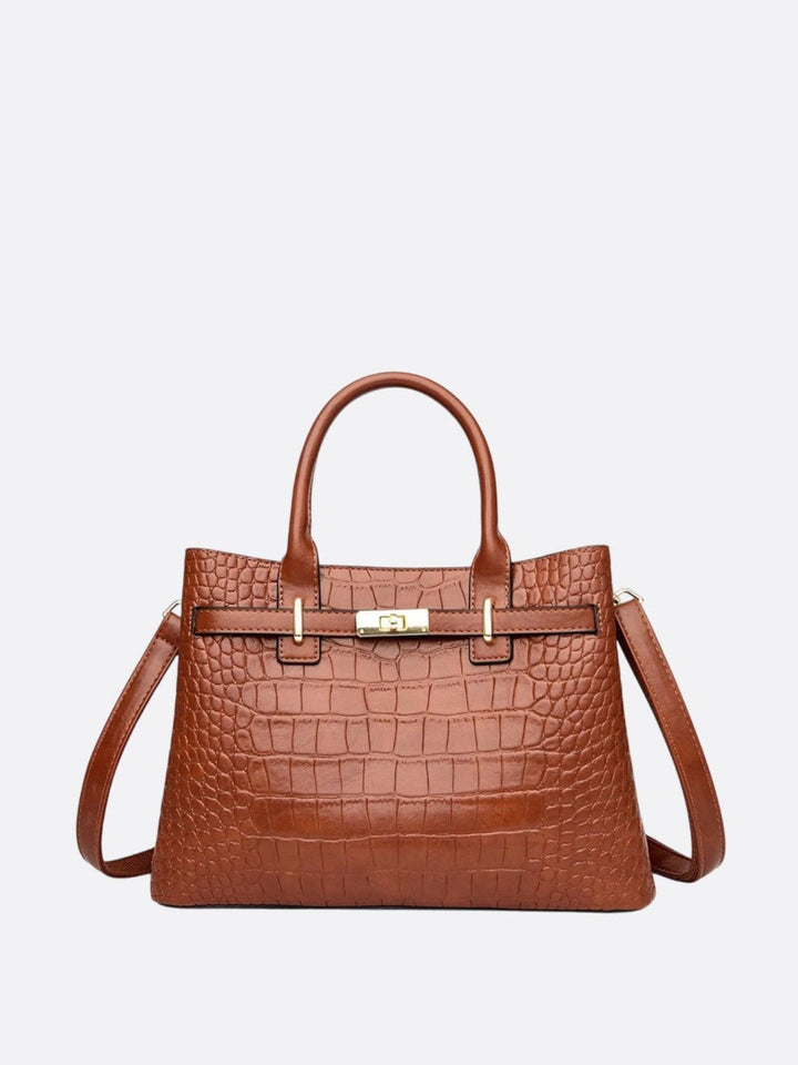 sac cuir croco marron clair