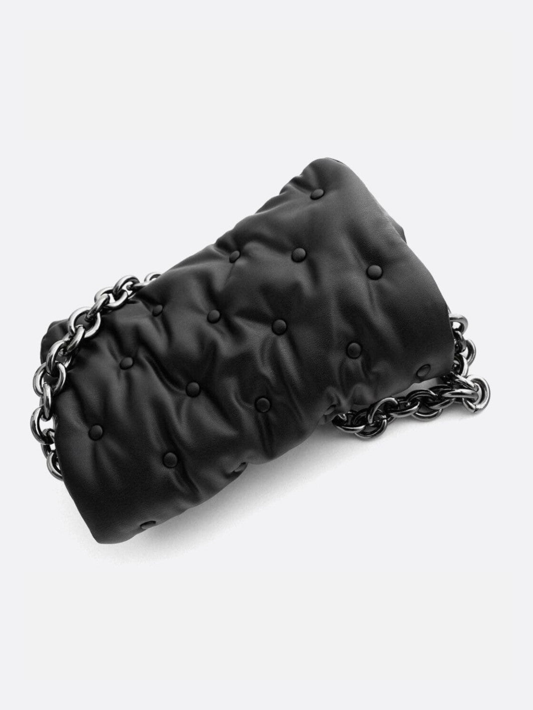 Black quilted bag with chain shoulder strap