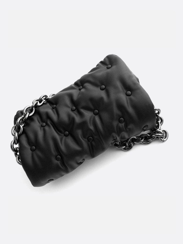 Black quilted bag with chain shoulder strap