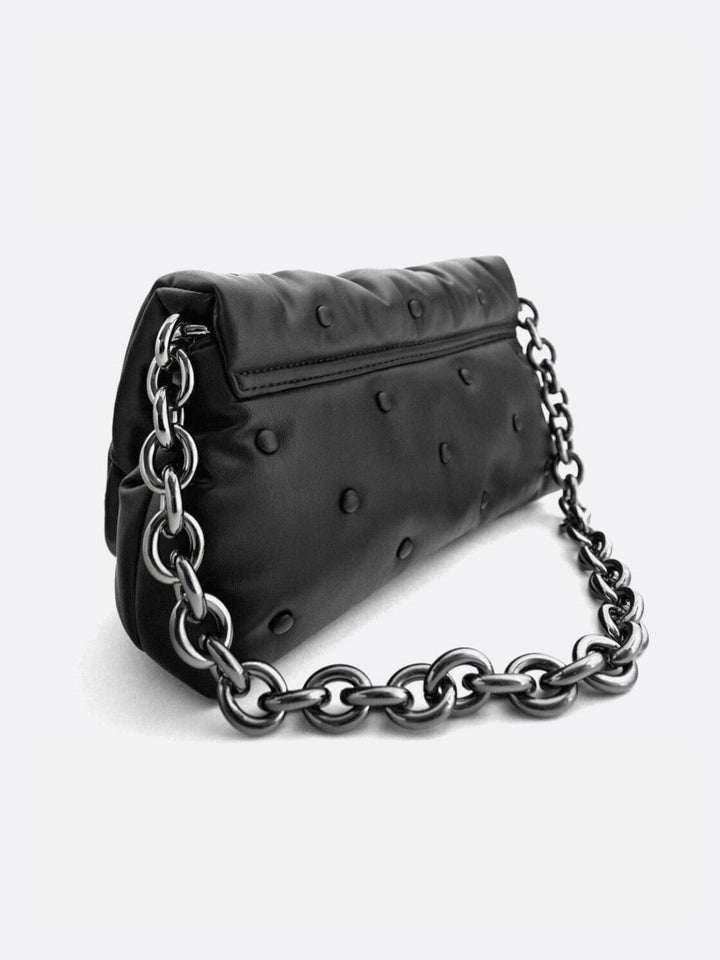 Black quilted bag with chain shoulder strap