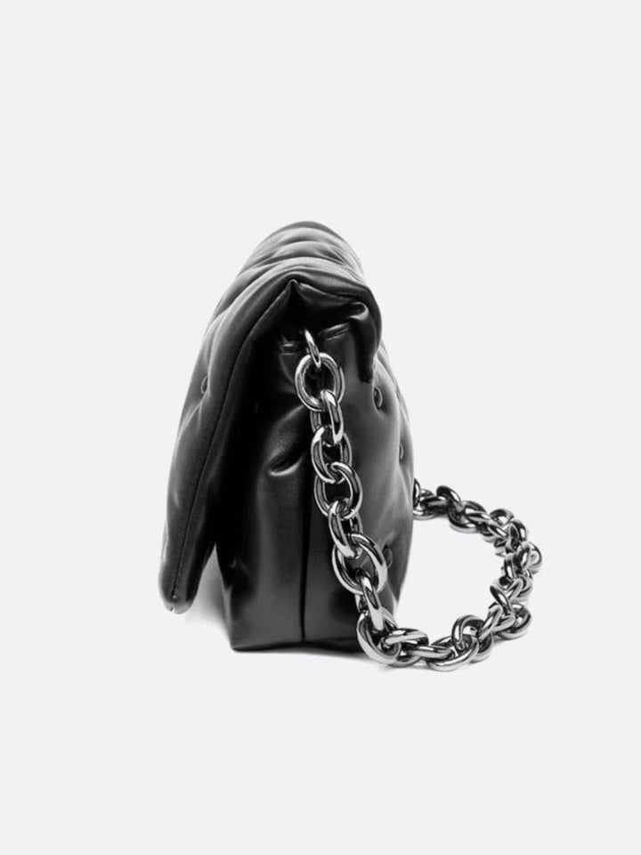 Black quilted bag with chain shoulder strap