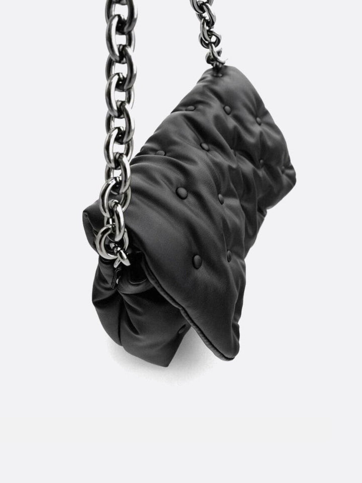 Black quilted bag with chain shoulder strap