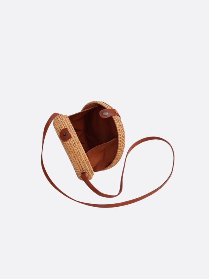 Round rattan bag with shoulder strap<br> Orane